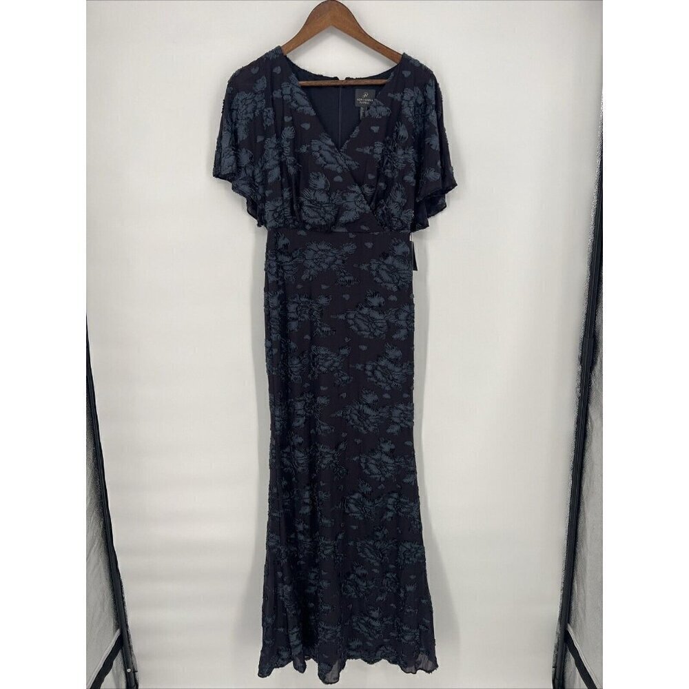 Adrianna Papell Womens 2 Navy Floral Burnout Velvet Long Blouson Dress Gown New - Picture 8 of 16